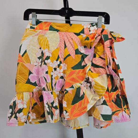 aerie Dresses & Skirts - NWT Aerie Floral Wrap Linen‎ Blend Mini Skirt Pink Orange Beachy Resort Small